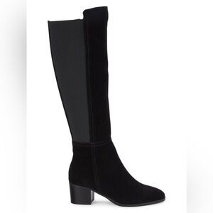 Aquatalia Nova Black Suede Knee Length Heeled Boots